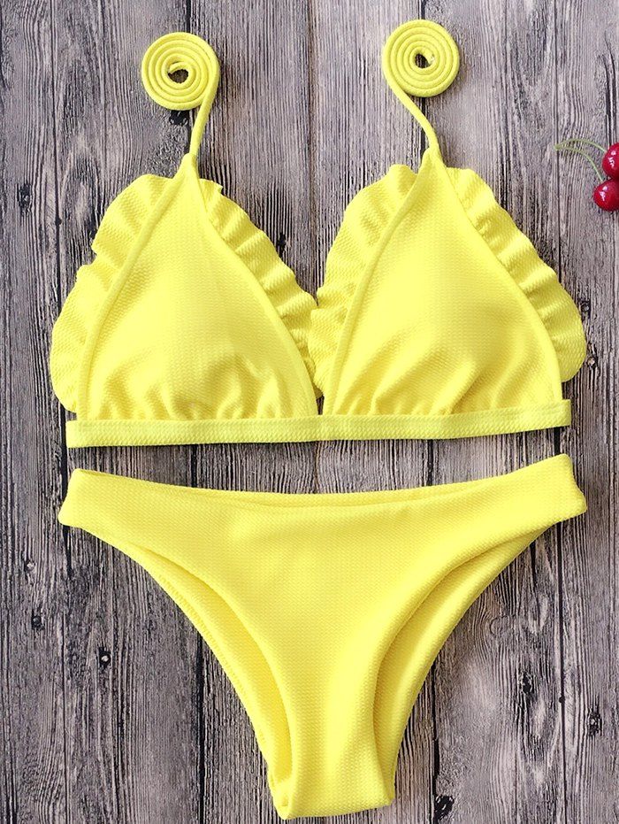 

Ruffle Trim Spaghetti Strap Bikini Set, Yellow