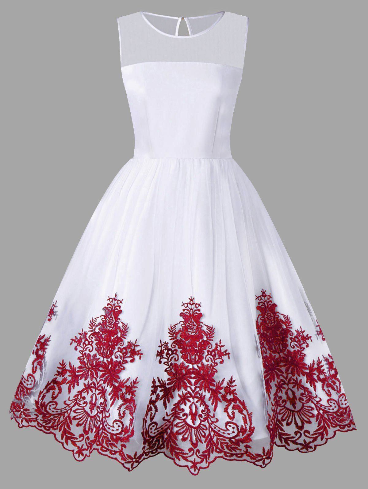 

Arab Embroidered Sleeveless Flare Dress, Wine red