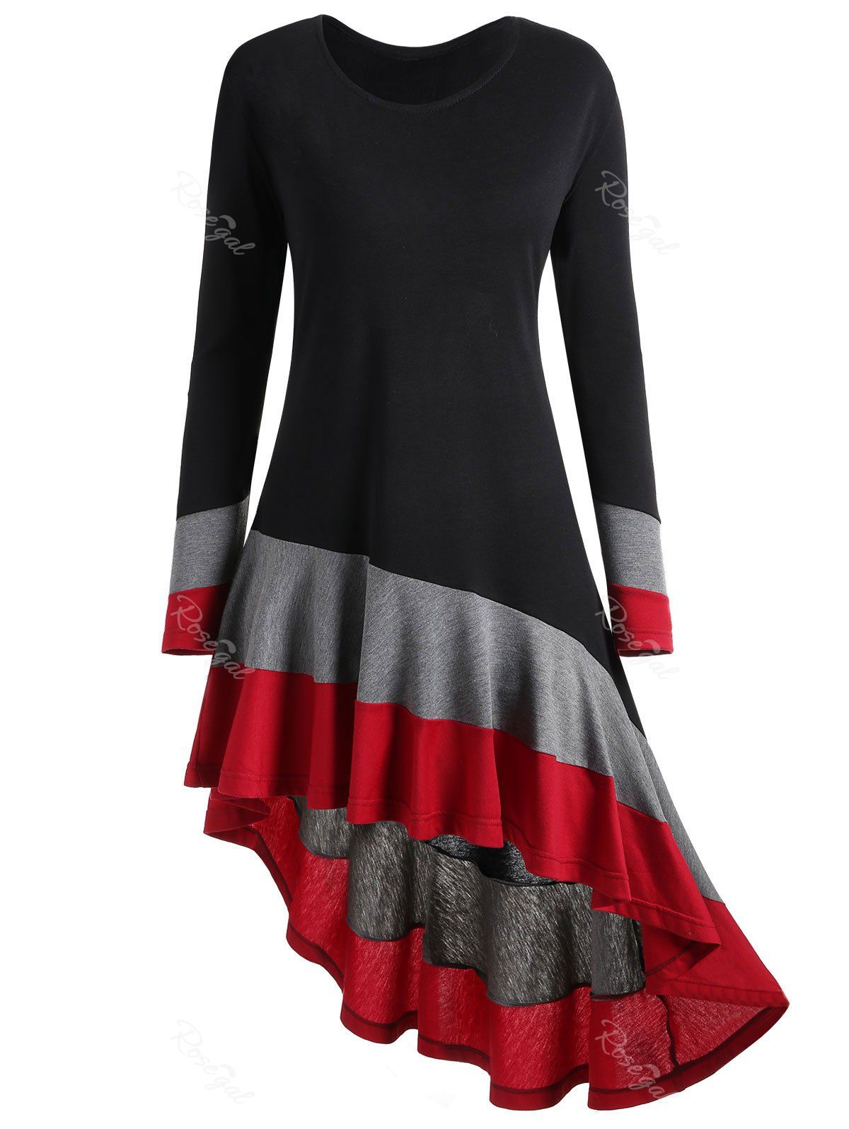 

Plus Size Asymmetric Color Block Top, Black and grey
