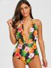 Plunge Pineapple Floral One Piece Swimsuit -  