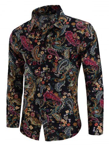 Camisa de manga larga con estampado de lino de Paisley - MULTI - XS