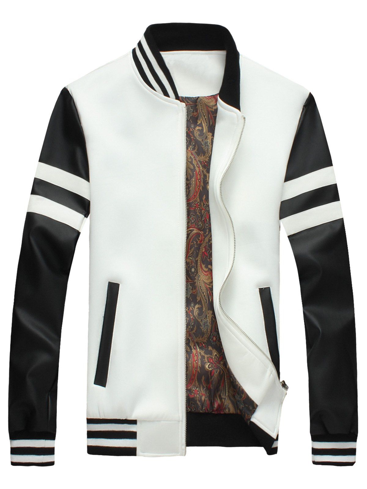 

Faux Leather Panels Stripe Jacket, White