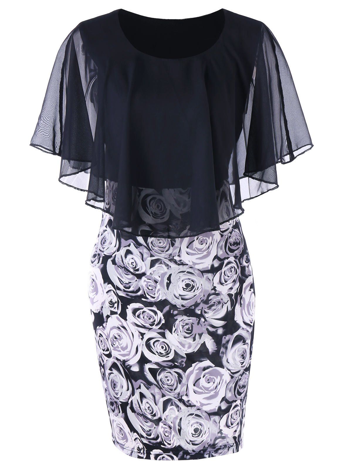 

Plus Size Rose Print Bodycon Dress, Black
