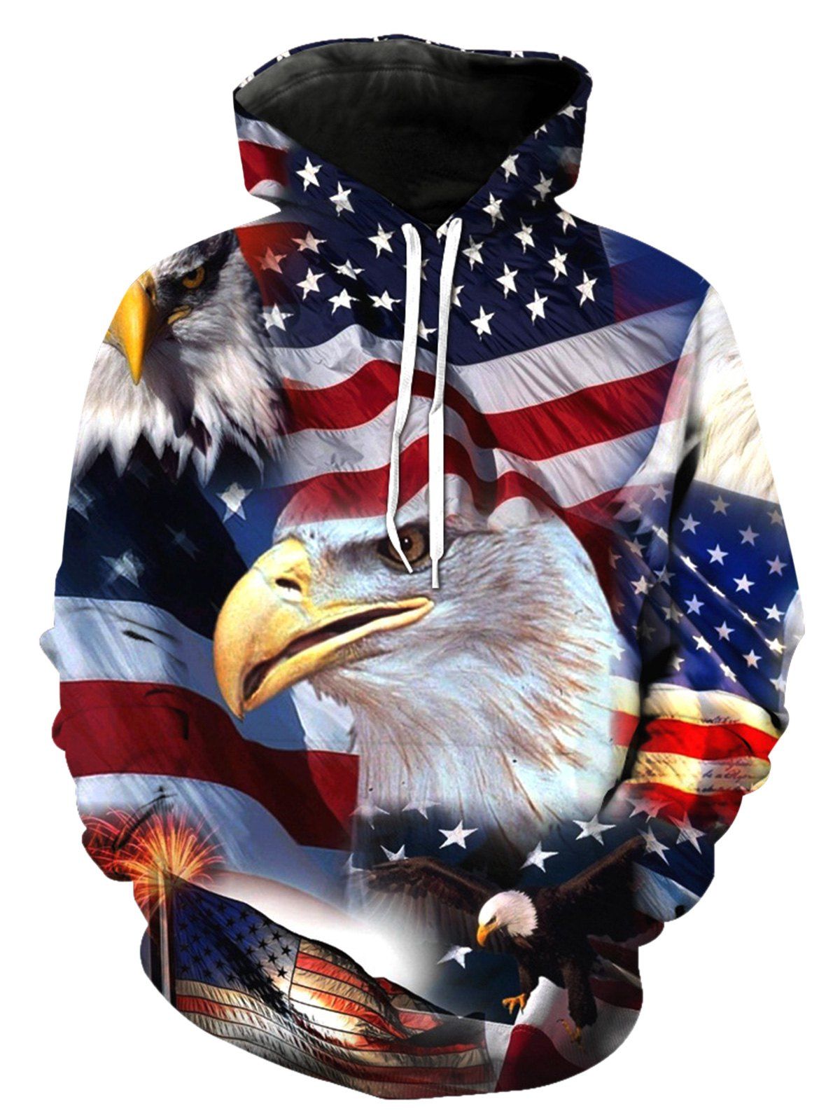 

3D Patriotic American Flag Printed Pullover Hoodie, Colormix