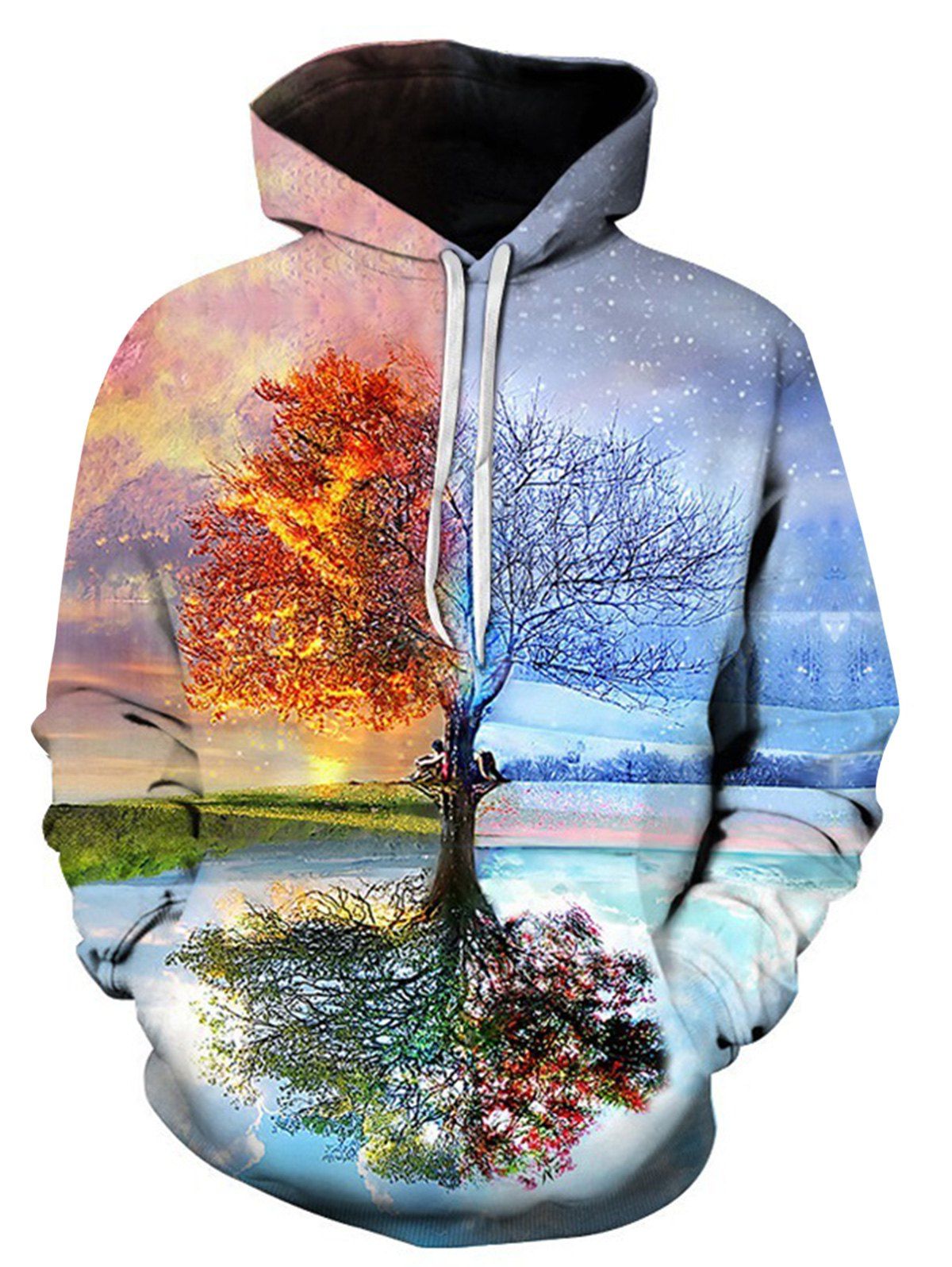 

3D Digital Symmetrical Tree Print Pullover Hoodie, Colormix