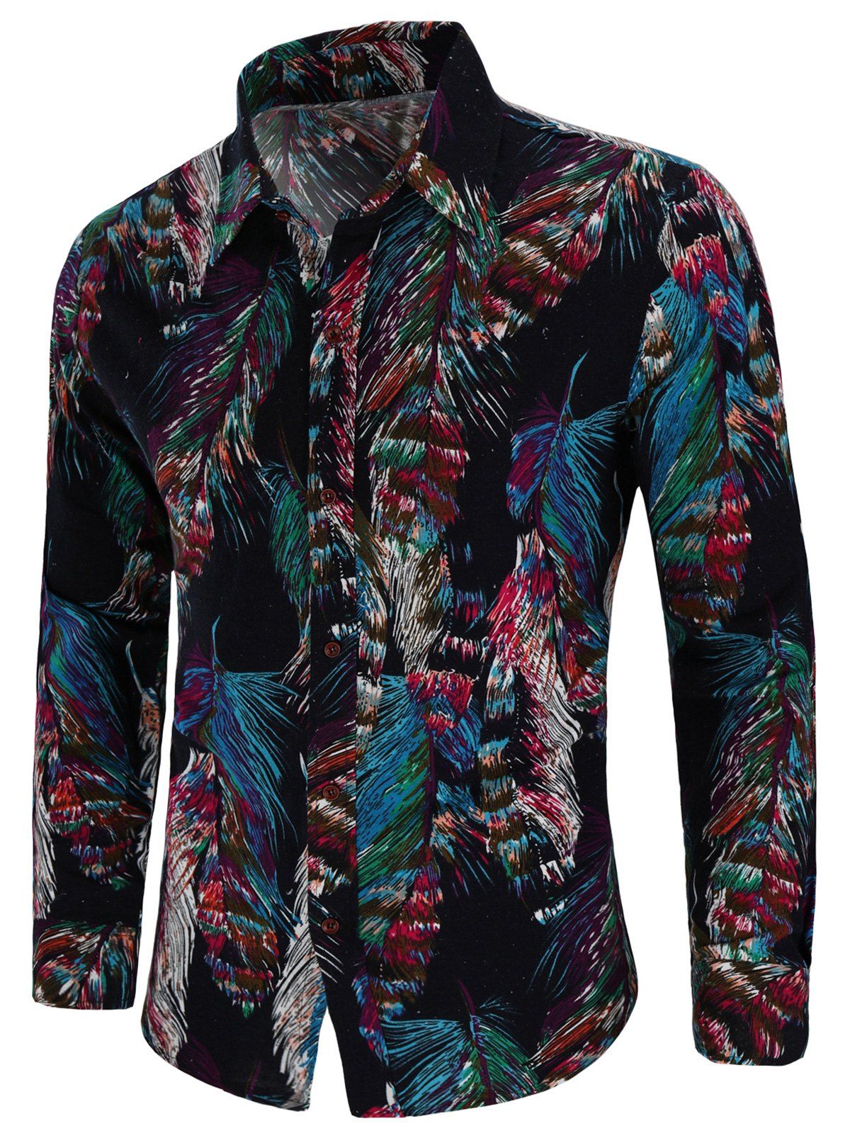 

Feather Tribal Print Long Sleeve Shirt, Black