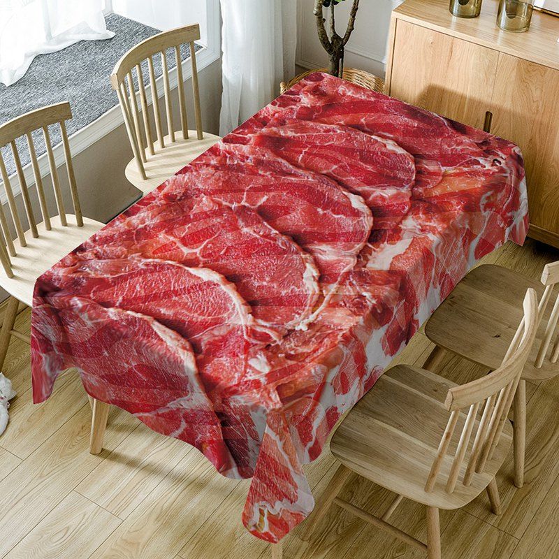 [34 OFF] Food Meat Pattern Fabric Waterproof Table Cloth Rosegal