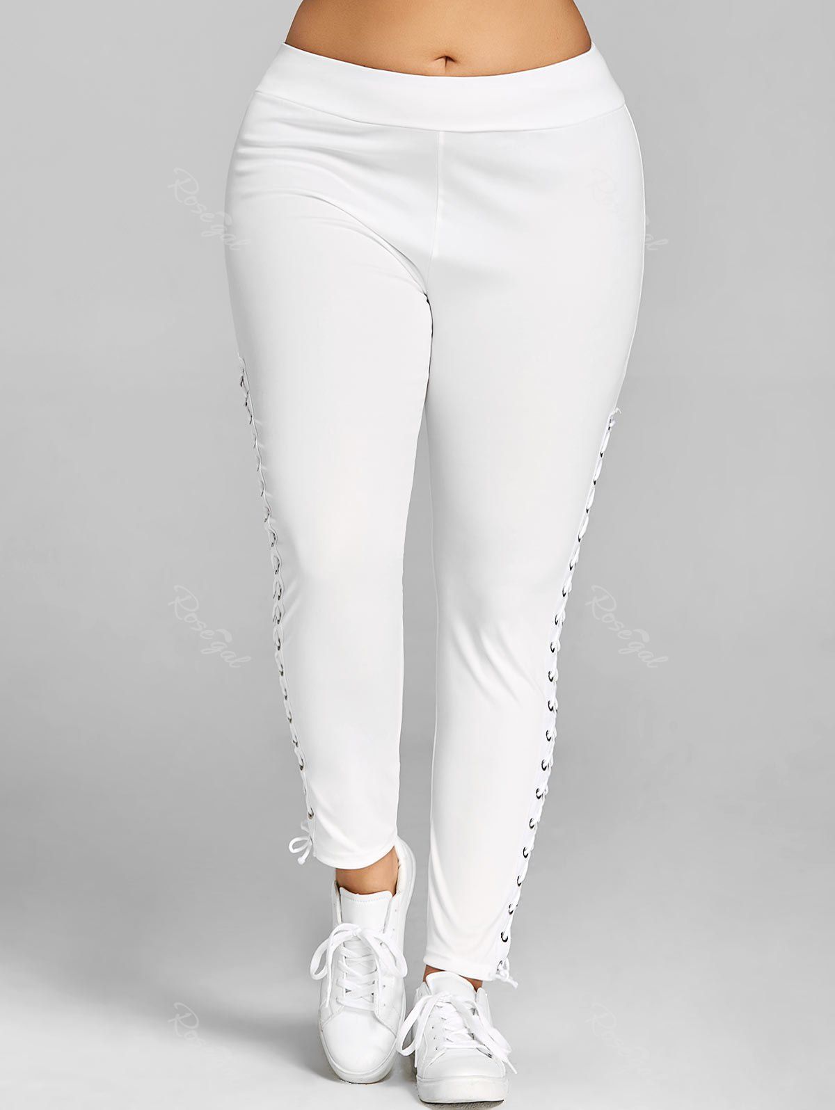[35% OFF] Plus Size Side Lace Up Leggings | Rosegal