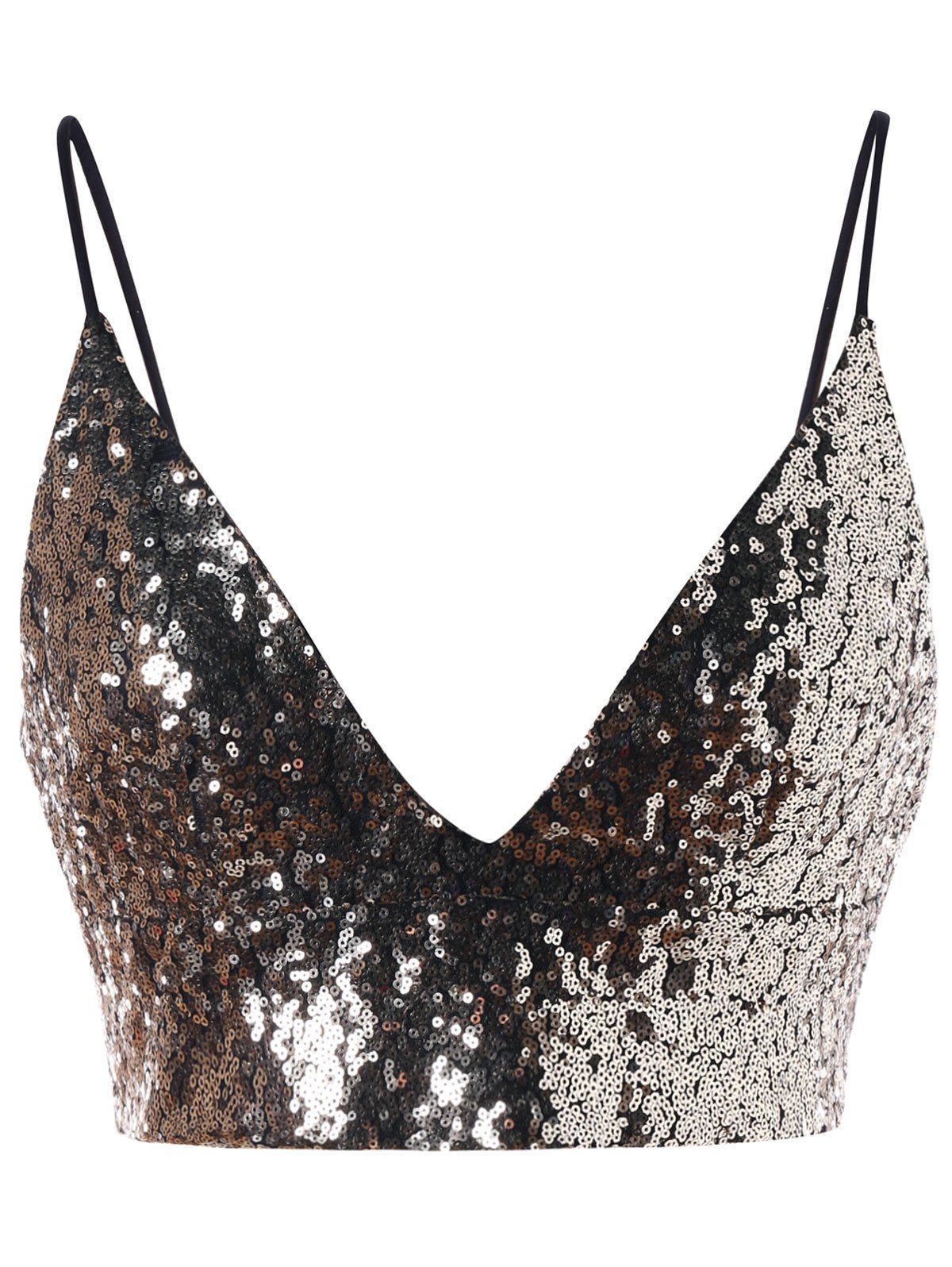 

Plunging Neckline Sequins Crop Slip Top, Colormix