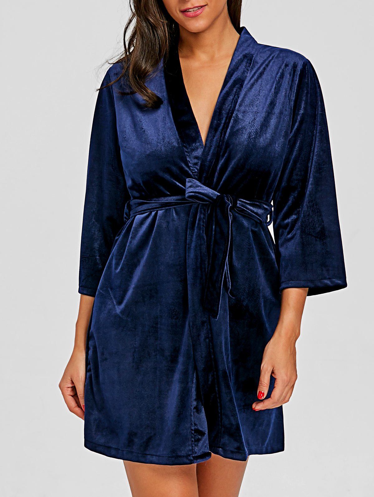 [76 OFF] Velvet Lingerie Dreamy Short Sleeping Robe Rosegal