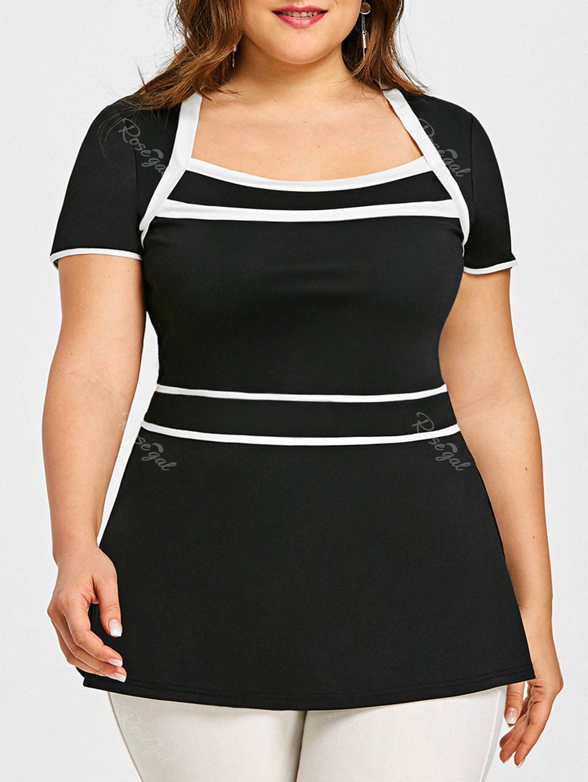 Plus Size Contrasting Peplum T-shirt [41% OFF] | Rosegal