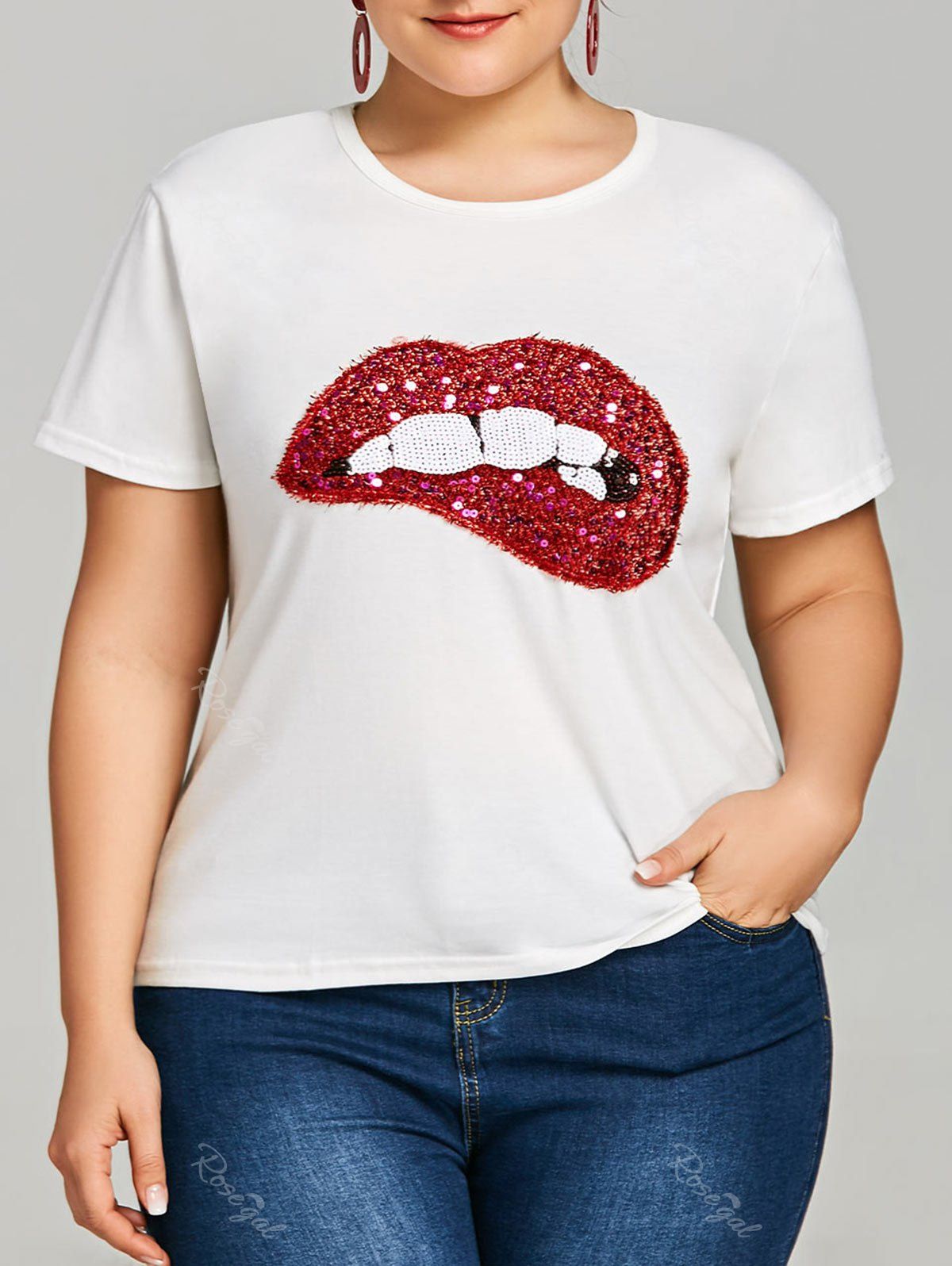 plus size sequin lip shirt