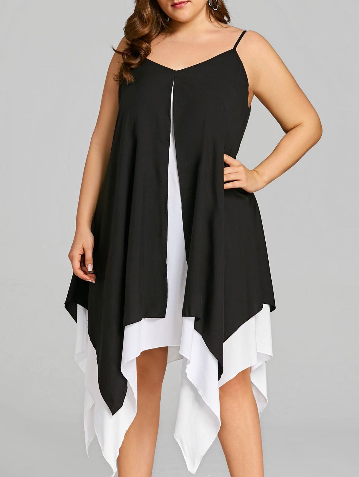 

Plus Size Cami Two Tone Handkerchief Dress, Black