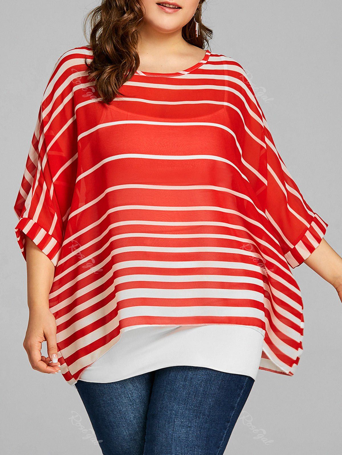 [45 Off] Plus Size Striped Dolman Sleeve Tunic Rosegal