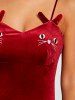 Lingerie Cat Face Velvet Slip Dress with Pad -  