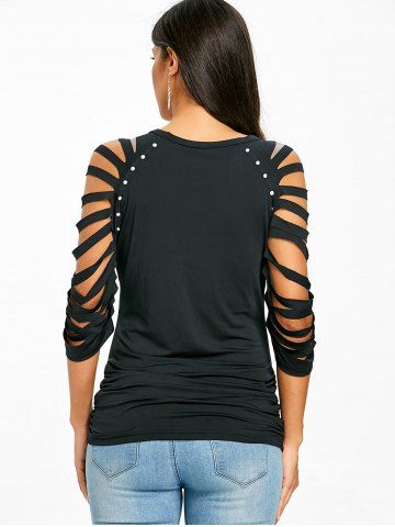 

Cut Out Ripped Sleeve T-shirt, Black