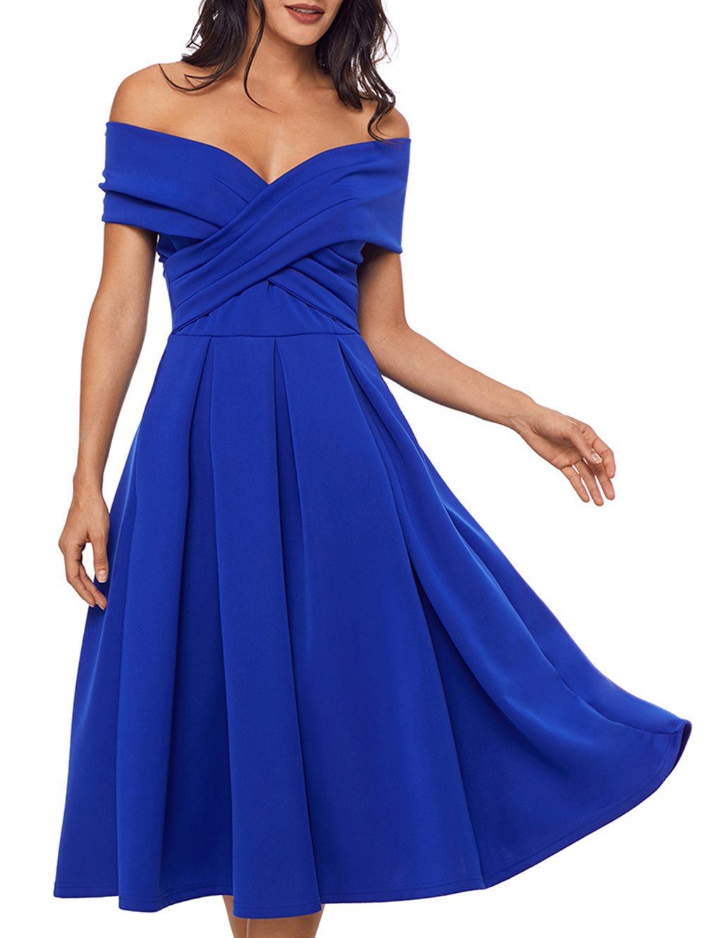 [58% OFF] Cross Front Open Shoulder Prom Dress | Rosegal