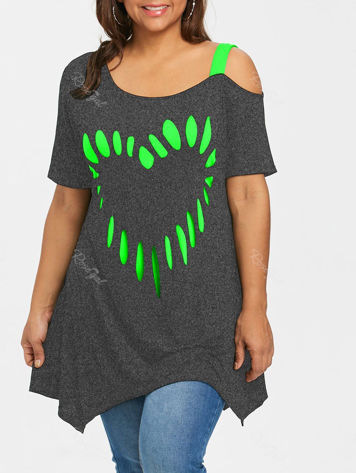 

Plus Size Short Sleeve Heart Shape Tunic T-shirt, Gray