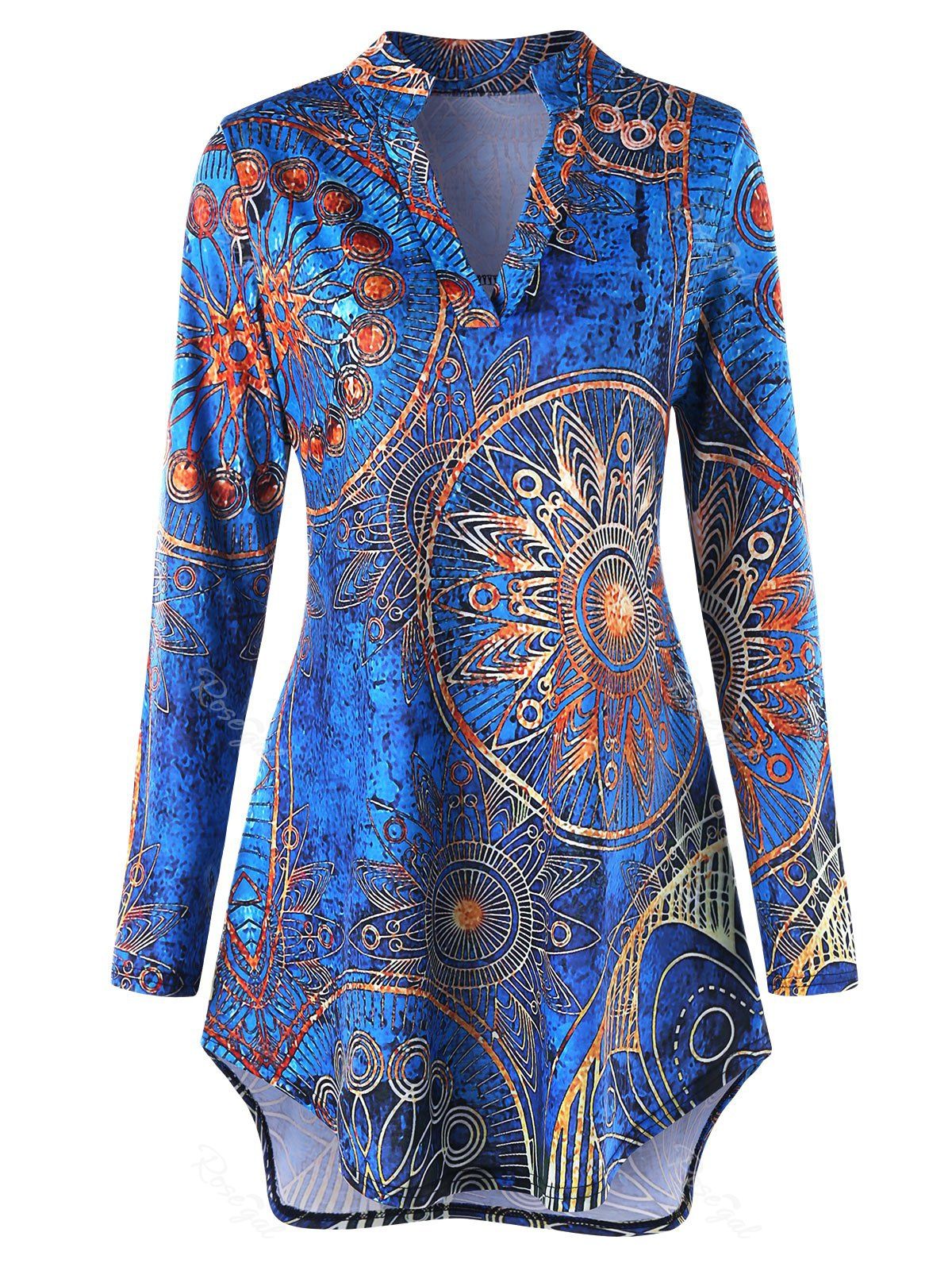 

Plus Size High Low Ethnic Print Tunic Tee, Colormix