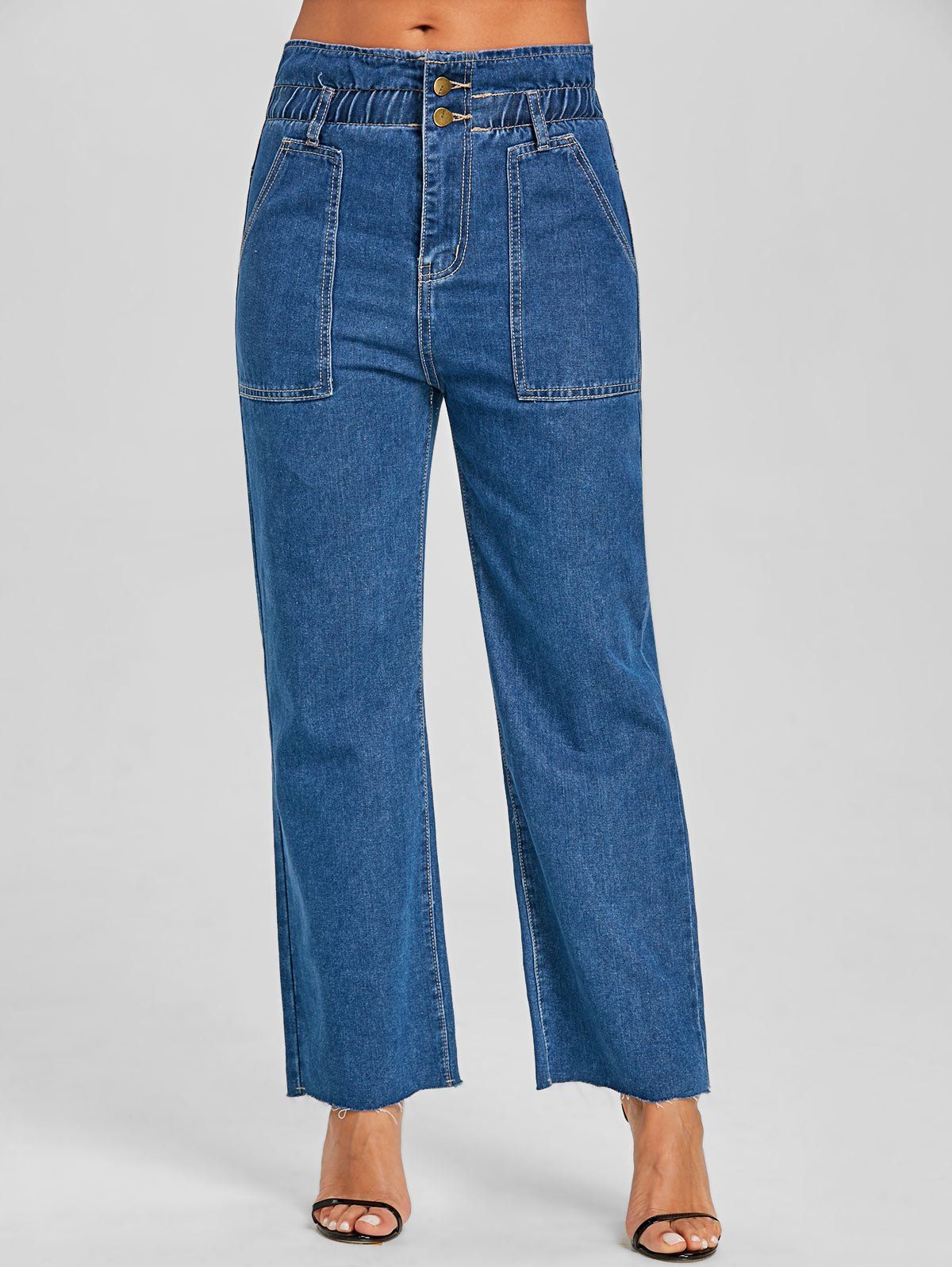 

Raw Hem Wide Leg Jeans, Denim blue