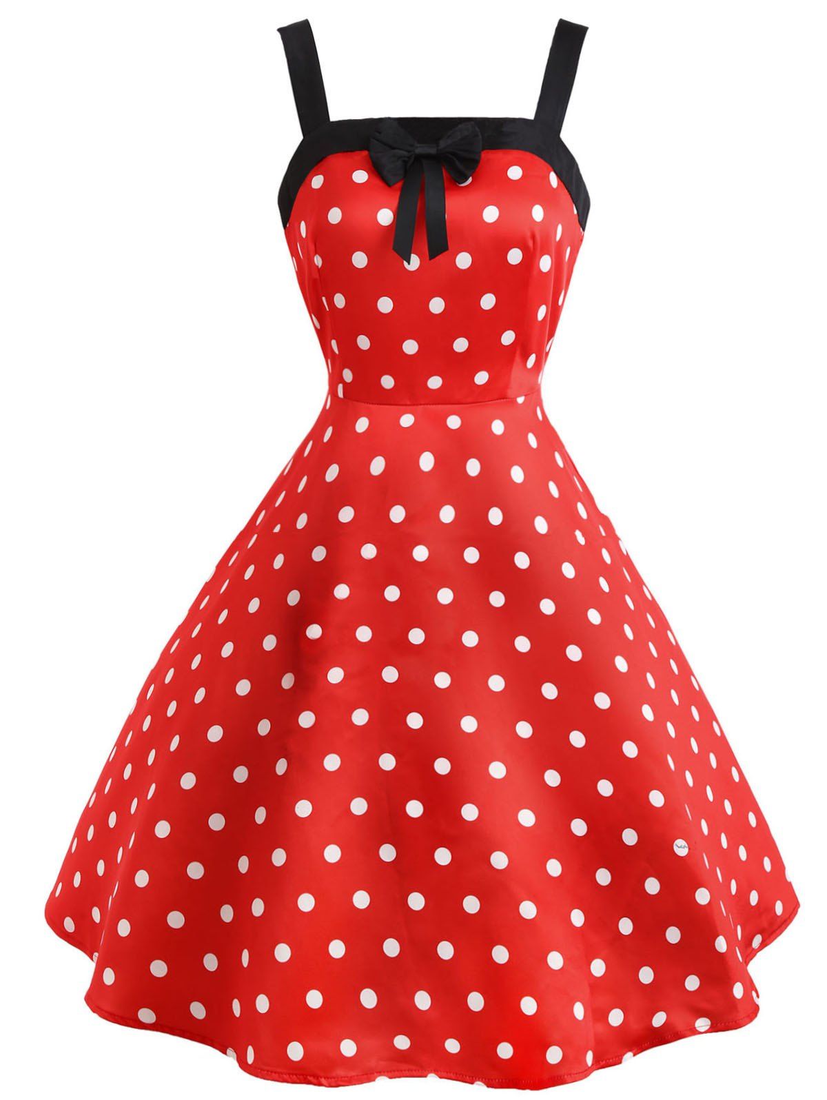 

Polka Dot Print Bowknot Embellished Vintage Party Dress, Red