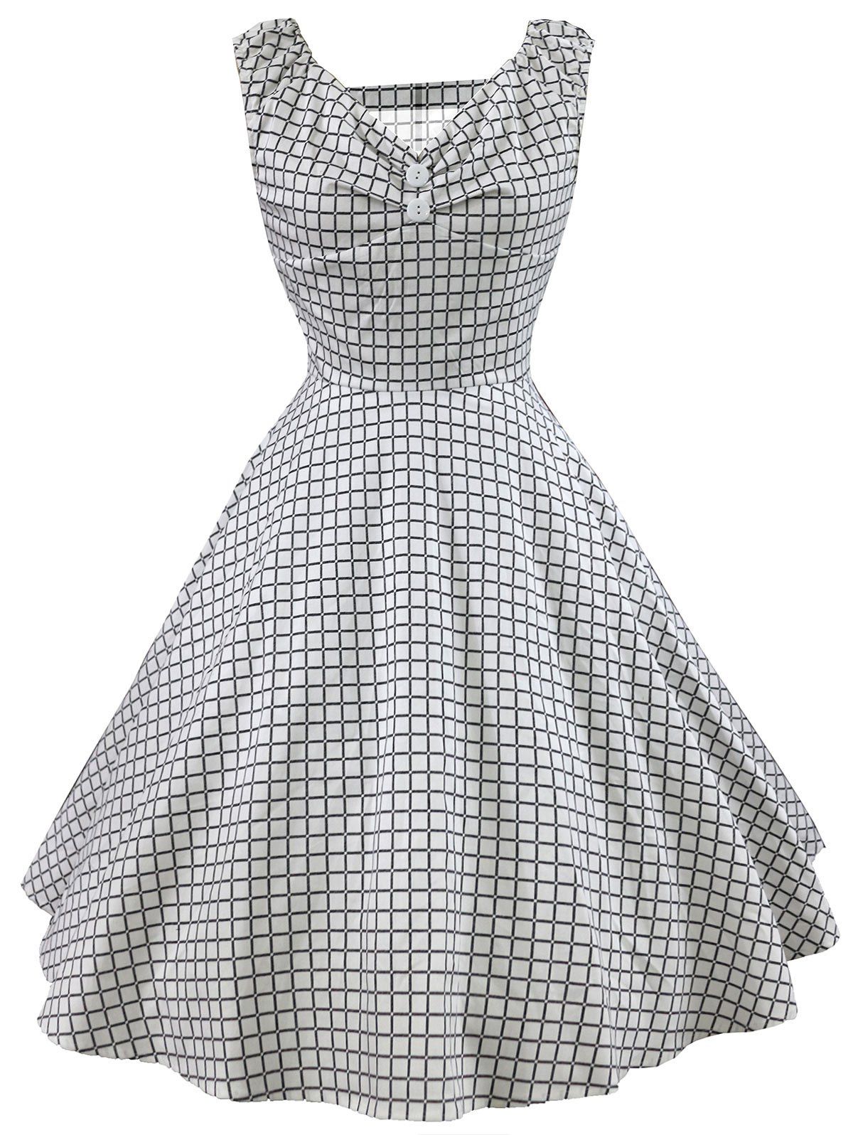

Plaid Button Embellished Vintage Dress, Checked