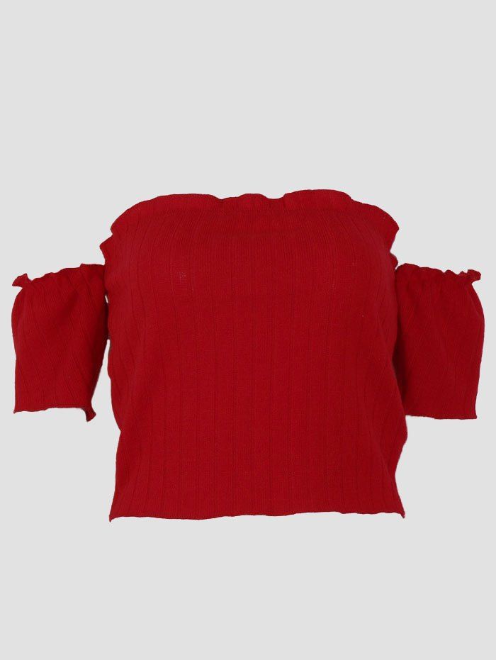 

Ribbed Knit Off The Shoulder Crop Top, Wine red