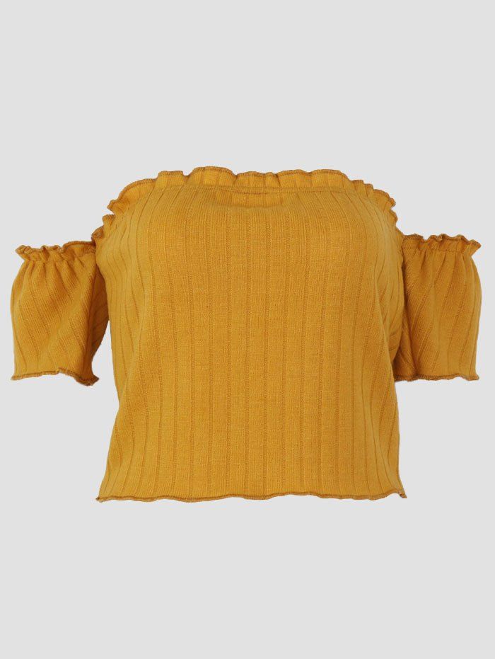 

Ribbed Knit Off The Shoulder Crop Top, Earthy