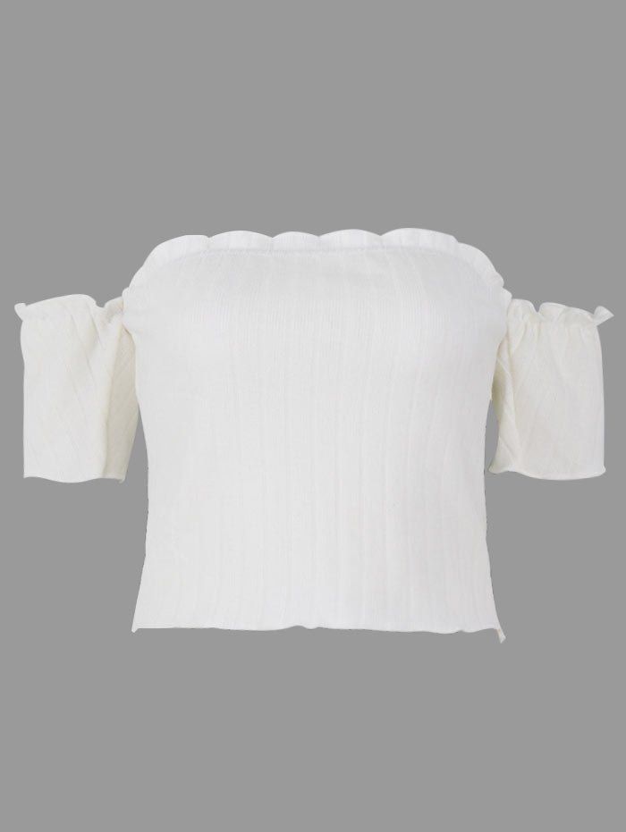 

Ribbed Knit Off The Shoulder Crop Top, White