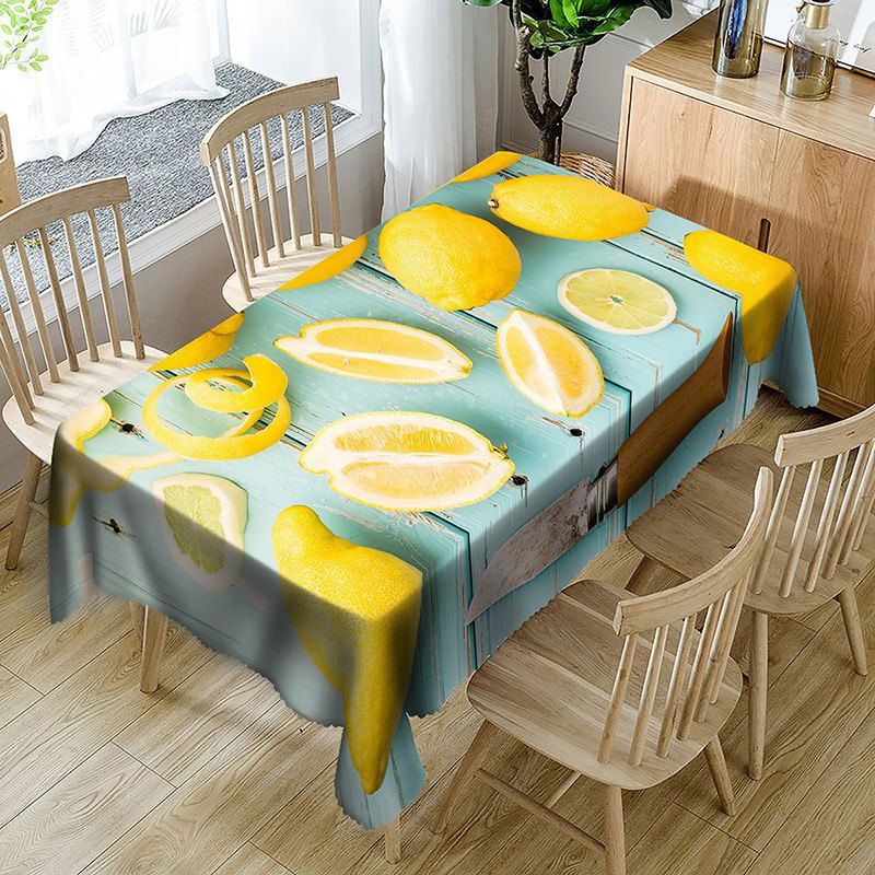 [26 OFF] Lemon Print Waterproof Table Cloth Rosegal