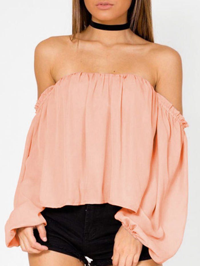 

Lantern Sleeve Off The Shoulder Blouse, Pink