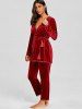 Lingerie Velvet Chemise Pants and Robe 3 Piece Pajamas -  