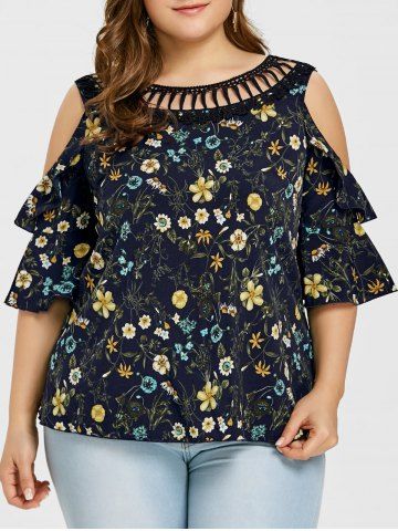 rosegal Plus Size Cold Shoulder Floral Top