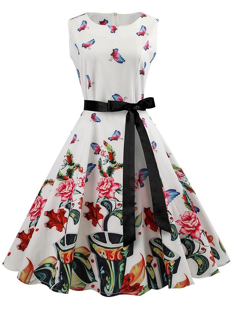 

Vintage Butterfly Flower Print Dress, Colormix