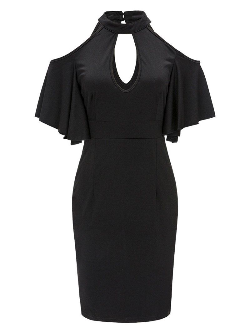 

Keyhole Neck Halter Bodycon Dress, Black
