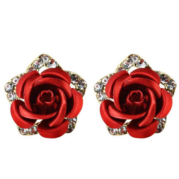 

Rhinestone Flower Stud Tiny Earrings, Red
