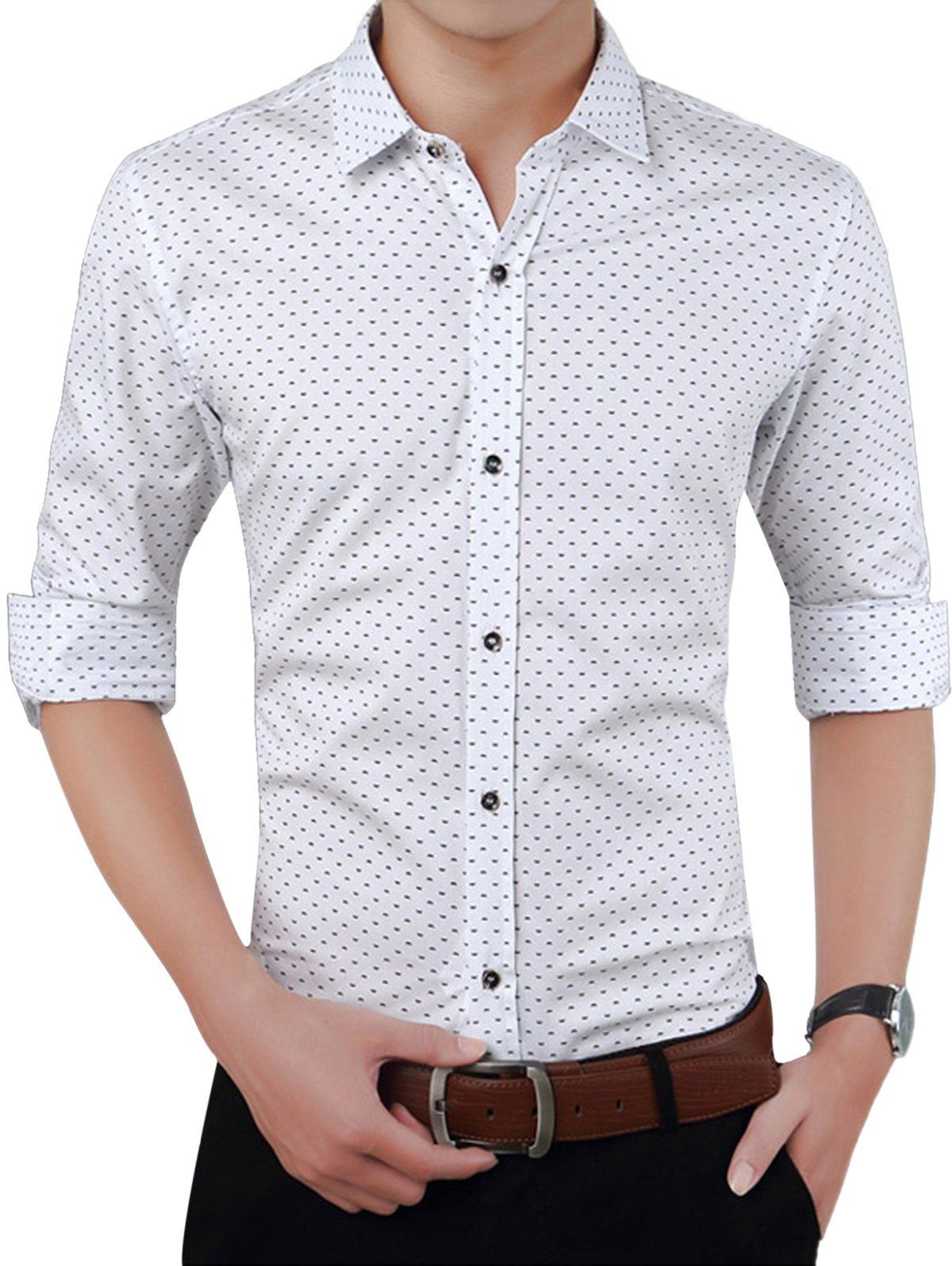 

Graphic Print Long Sleeve Casual Shirt, White