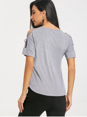 

Lattice Cut Shoulder Short Sleeve Tee Shirt, Colormix