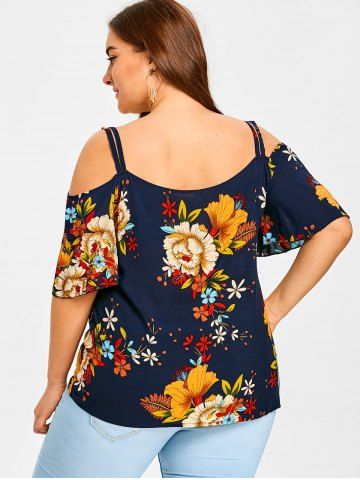 

Cold Shoulder Plus Size Floral Print Blouse, Colormix