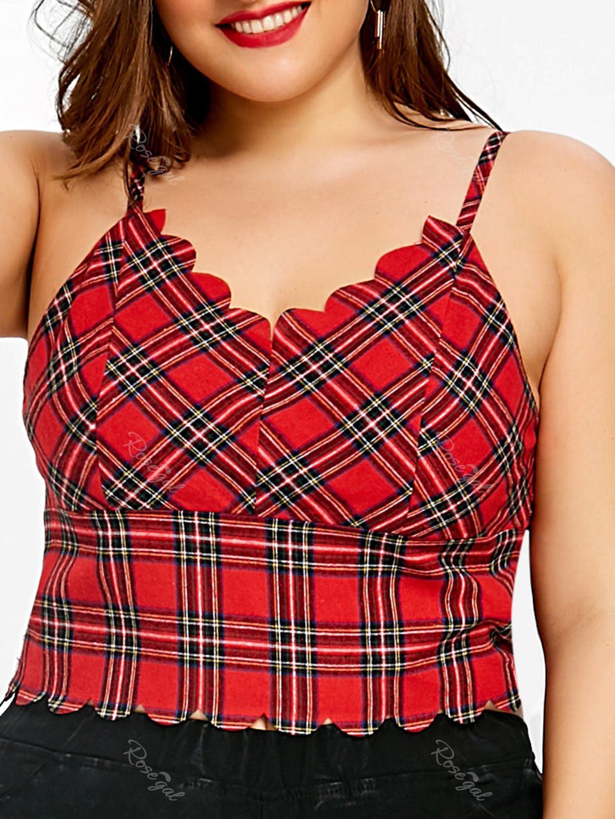 34 Off Plus Size Scalloped Edge Plaid Camisole Rosegal 1150