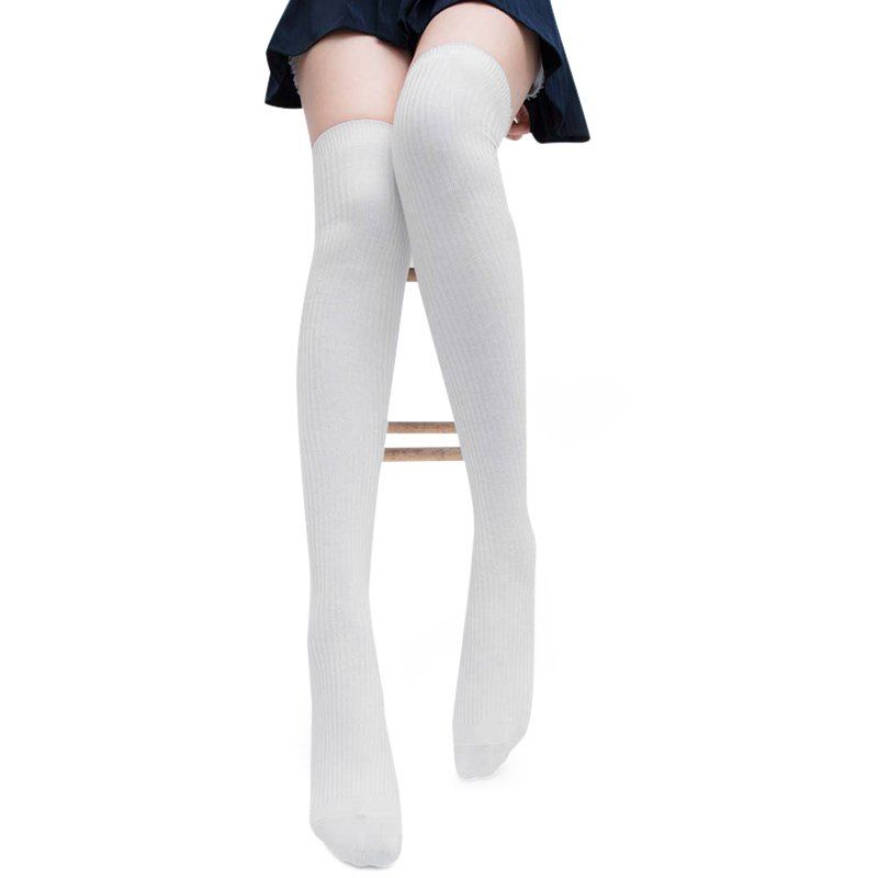 

Simple Striped Pattern Knee High Socks, White