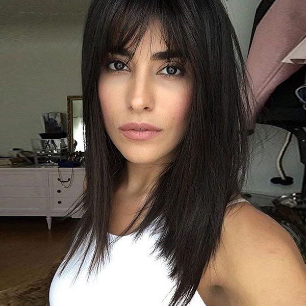 35 Off Medium Oblique Bang Straight Party Human Hair Wig Rosegal