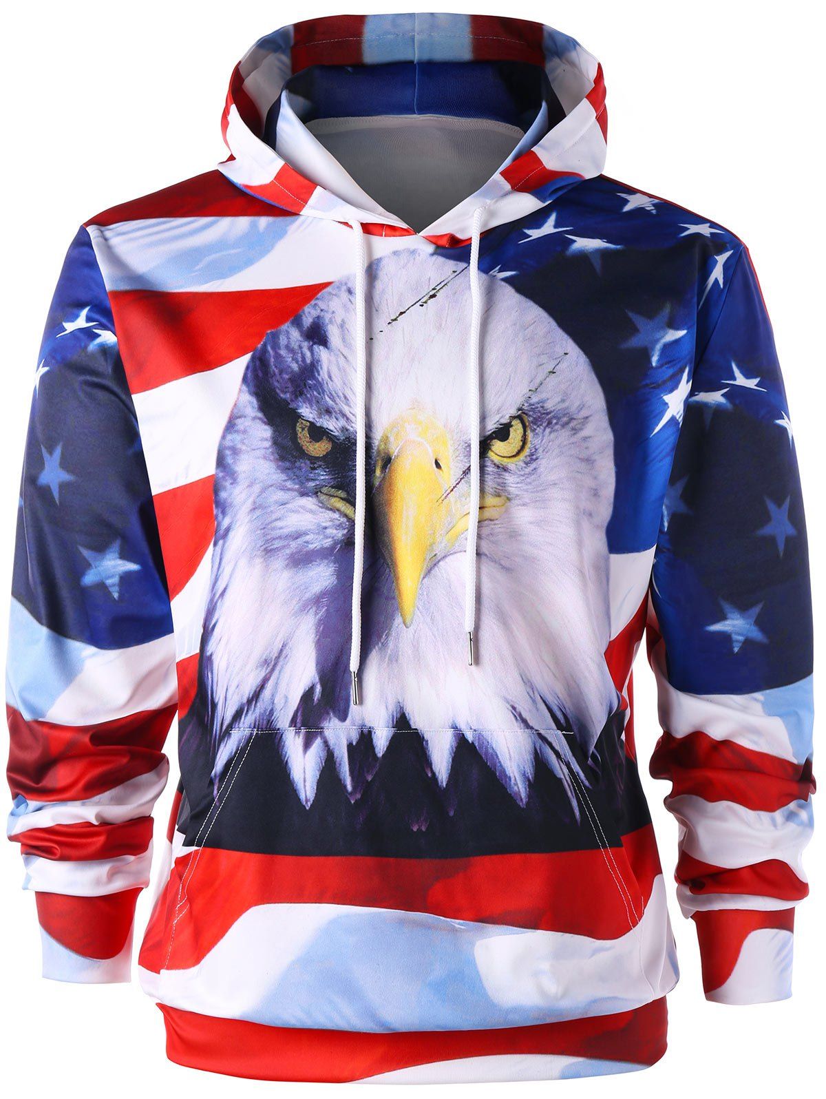

3D Eagle Print Kangaroo Pocket Hoodie, Colormix