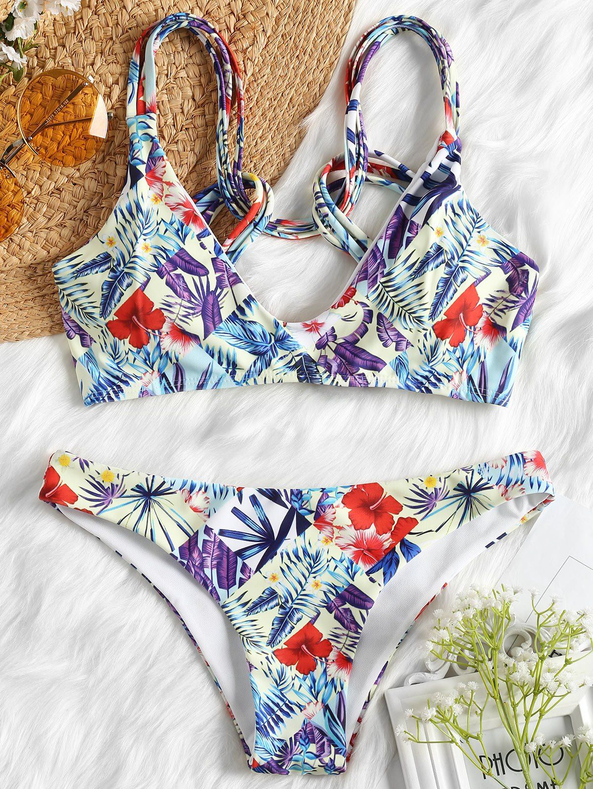 

Tropical Floral Strappy Bikini Swimwear, Colormix