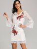 Bell Sleeve Fitted Lace Dress with Slip Dress -  