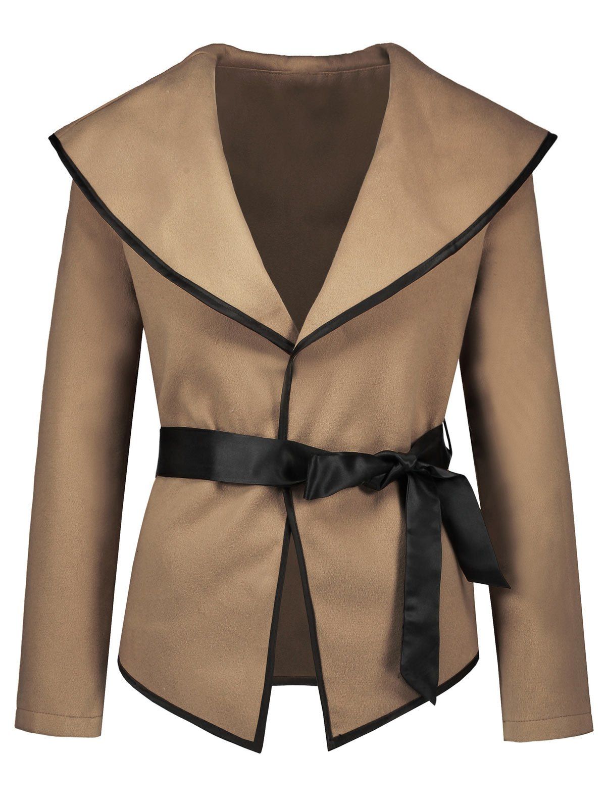 

Turn Down Collar Jacket with Belt, Khaki
