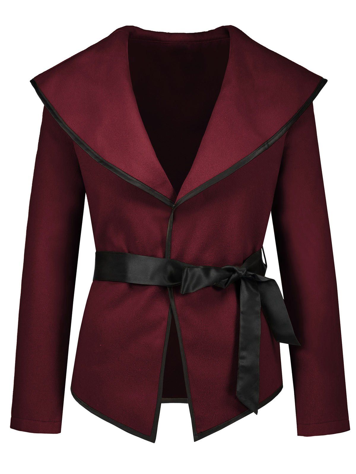

Turn Down Collar Jacket with Belt, Wine red