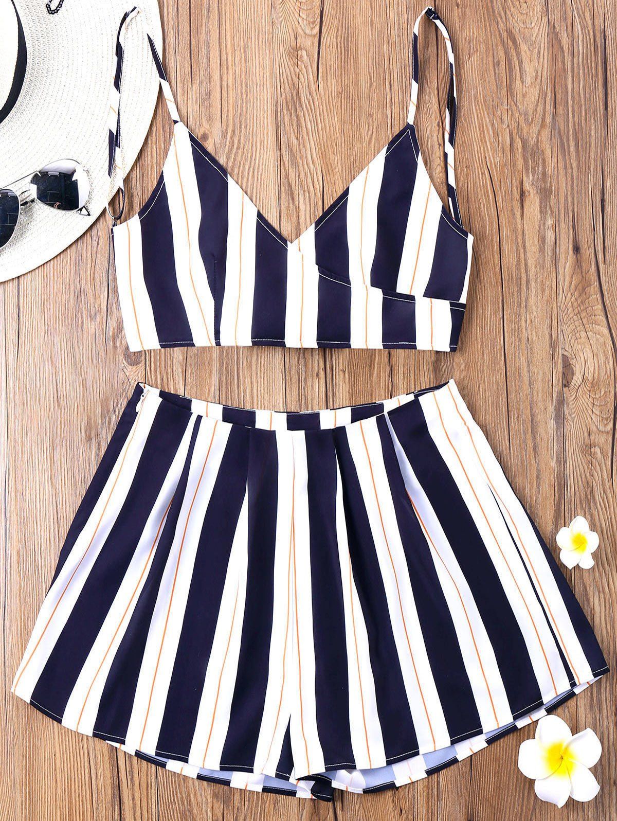 

Striped Cami Top with Wide Leg Shorts, Blue stripe