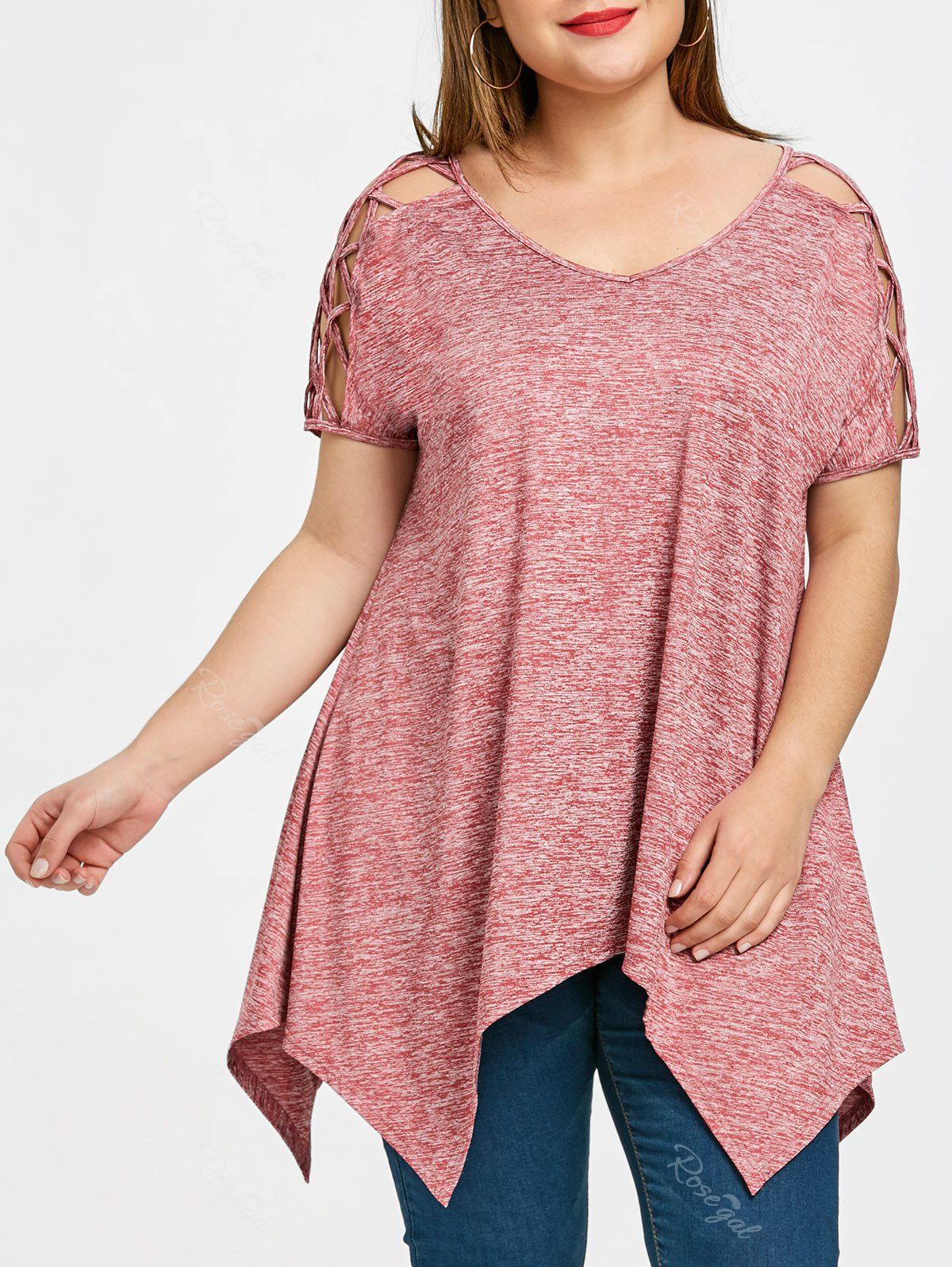 

Plus Size Marled Lattice Handkerchief T-shirt, Black