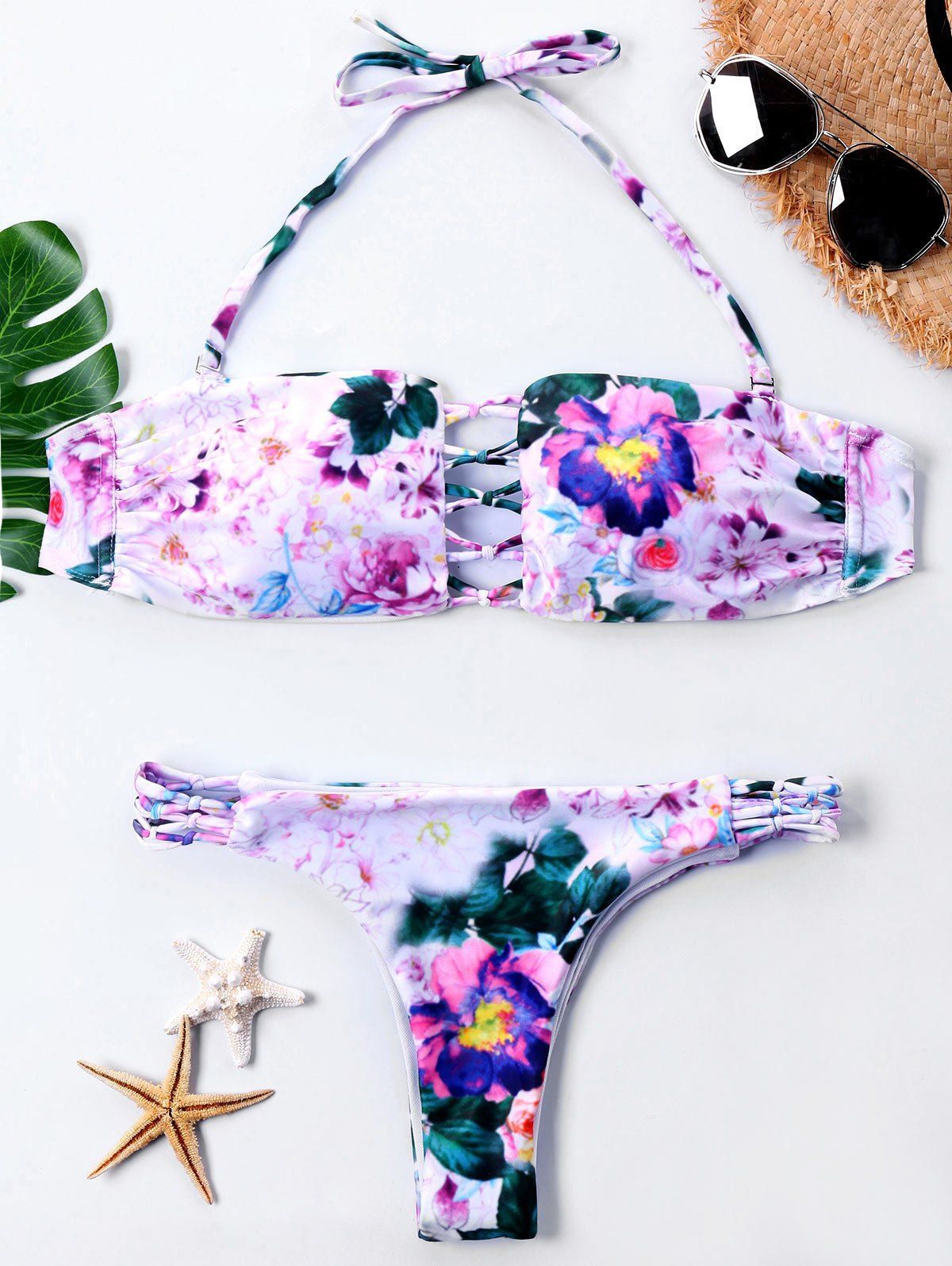 

Floral Print Halter String Bikini